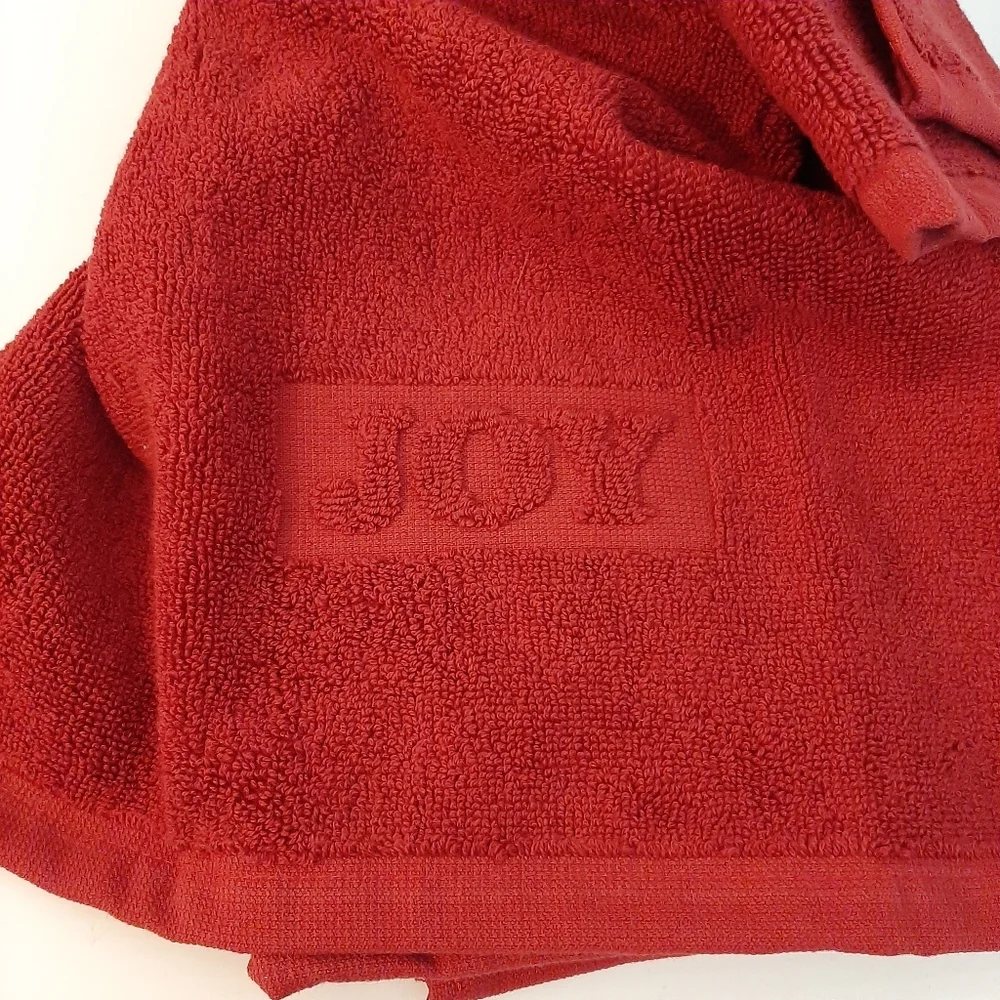 *Pottery Barn Cardinal Red Joy Peace Guest Towels - Set of 2 Towels